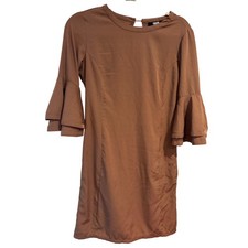 ASOS Brown Tiered Ruffle Bell Sleeve Mini Shift Dress Size 4 ZDRWO1361791