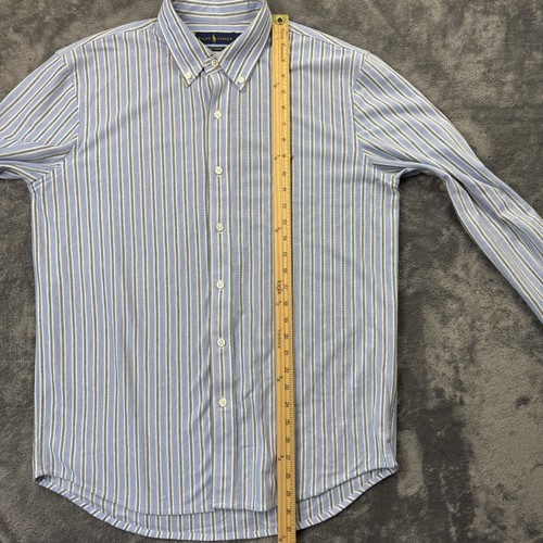 Ralph Lauren Shirt Mens Large Blue White Striped Knit Oxford Button Down Flesh - Picture 8 of 14