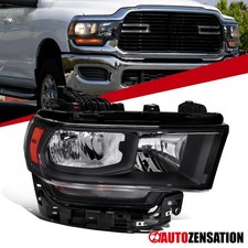 [Right Side] Fit 2019-2024 Dodge Ram 2500 3500 Black Halogen Headlight Head Lamp