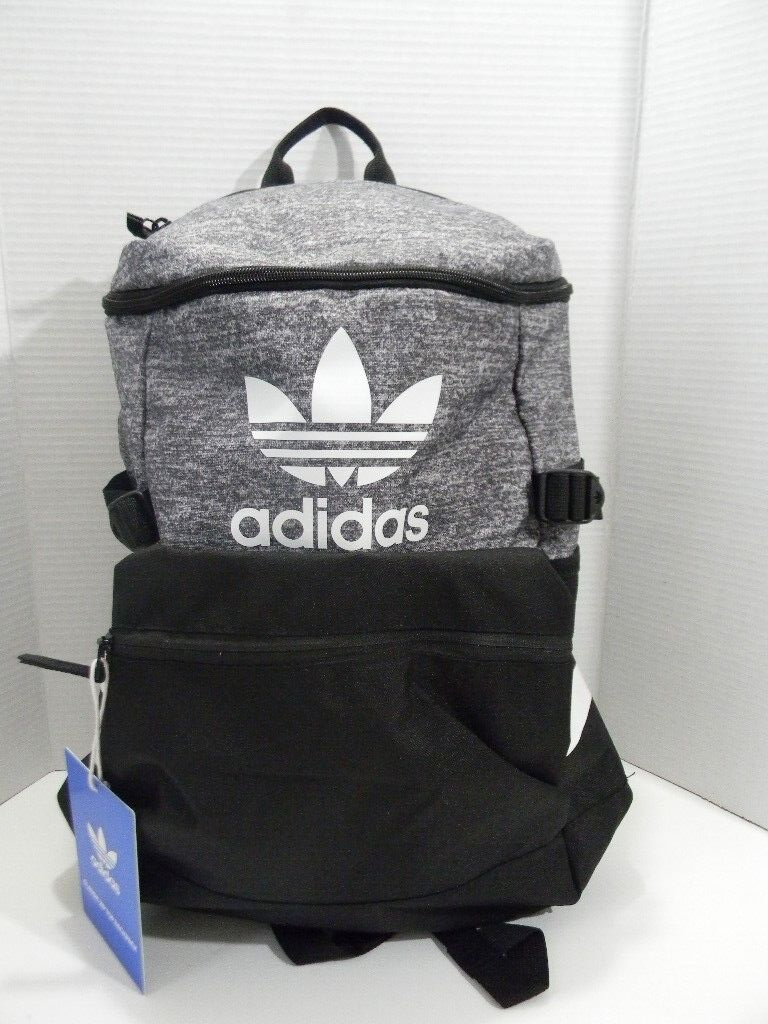 adidas Classic Zip Top Backpack Black Gray Laptop Pocket Water Bottle NWT eBay