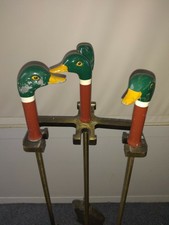 Vintage Brass Fireplace Tools Original Matched Set Mallard Duck