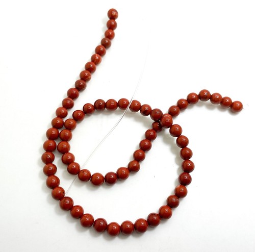Perline gemma rotonda liscia lucidata papavero rosso naturale 6 mm 8 mm - PG303 - Foto 4 di 5