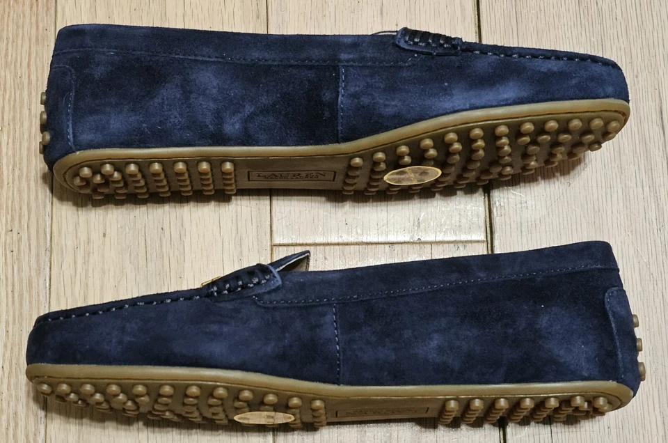 NIB Lauren Ralph Lauren Women's Navy Blue Barnsbury Suede Loafer Gold RL - Image 3 of 4