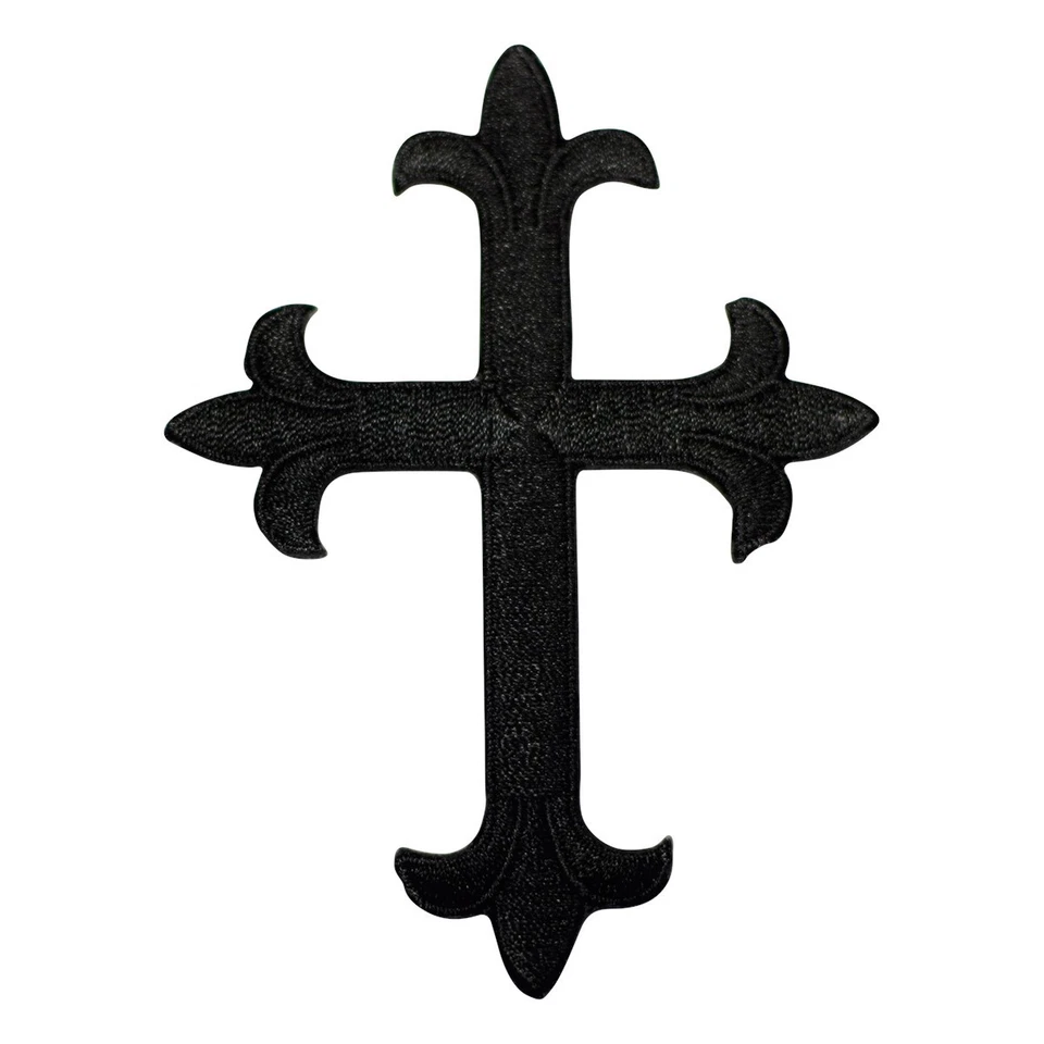 Black Cross Applique Patch - Embroidered Christian Jesus Badge 4" (Iron On) - Image 2 of 2