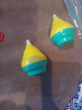 2 Tot Wizzer Spinning Top Vintage Spinner Toy Lot Set