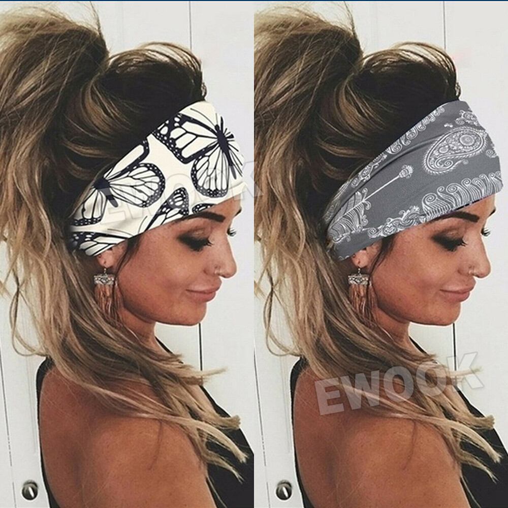 Women Elastic Yoga Bandana Headband Hair Band Wide Turban Sports Head