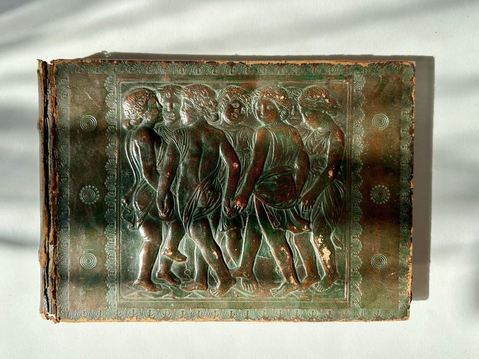 Early 20th Century Tooled Leather With Green Wash Photo Album Scrapbook