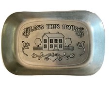 RWP Wilton Armetale Pewter Bread Dish Bless This House Bread Tray Made in USA