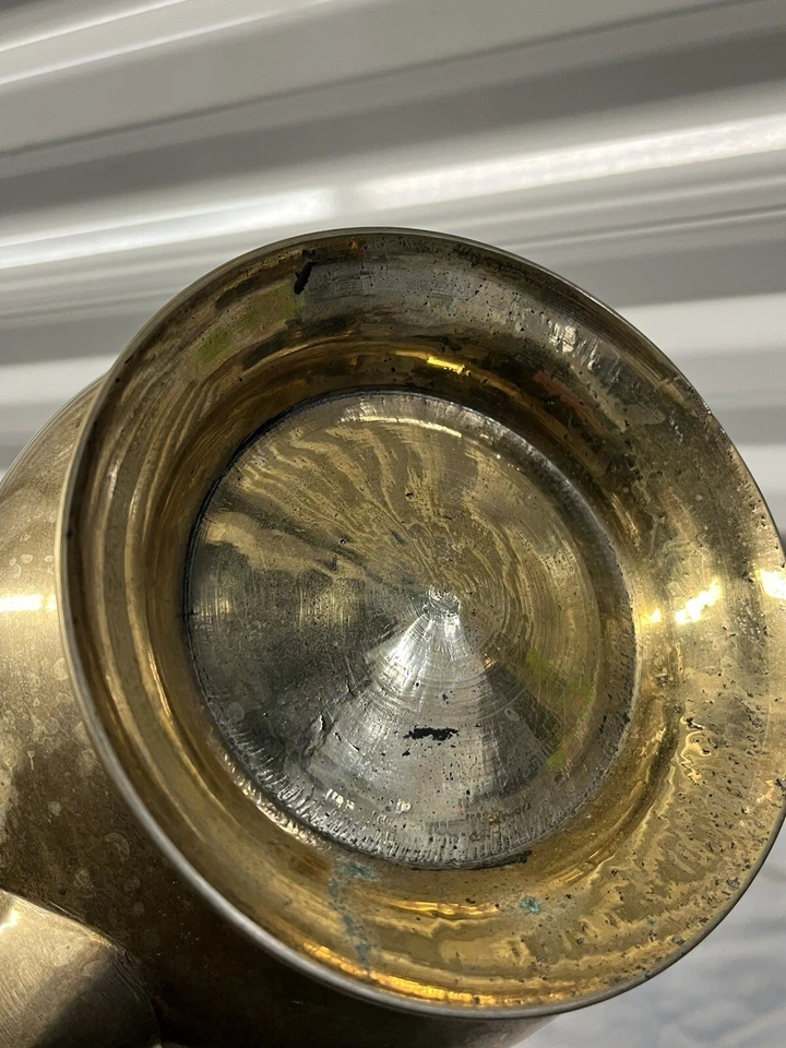 DE COLECCIÓN ANTIGUA ÚNICA HECHA A MANO GRAN TAMAÑO PESADO RELIGIOSO RARO OLLA DE AGUA DE LATÓN SAGRADO Foto 4 de 4
