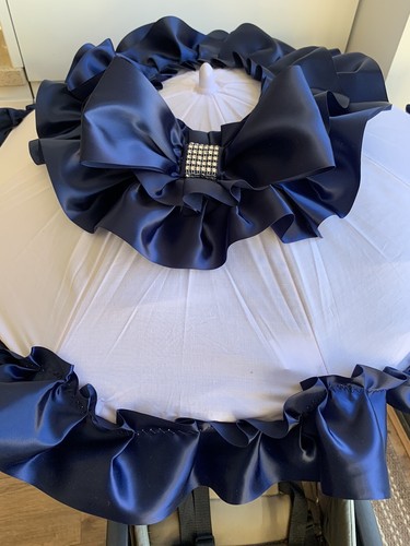 Navy Blue and White Bling Bow Pesci Baby Parasol Pram Pushchair - Romany - Picture 7 of 10