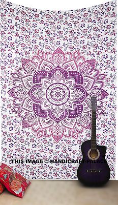  Pink Ombre Mandala Cotton Tapestry Twin Wall Hanging Hippie Bohemian Bedcover