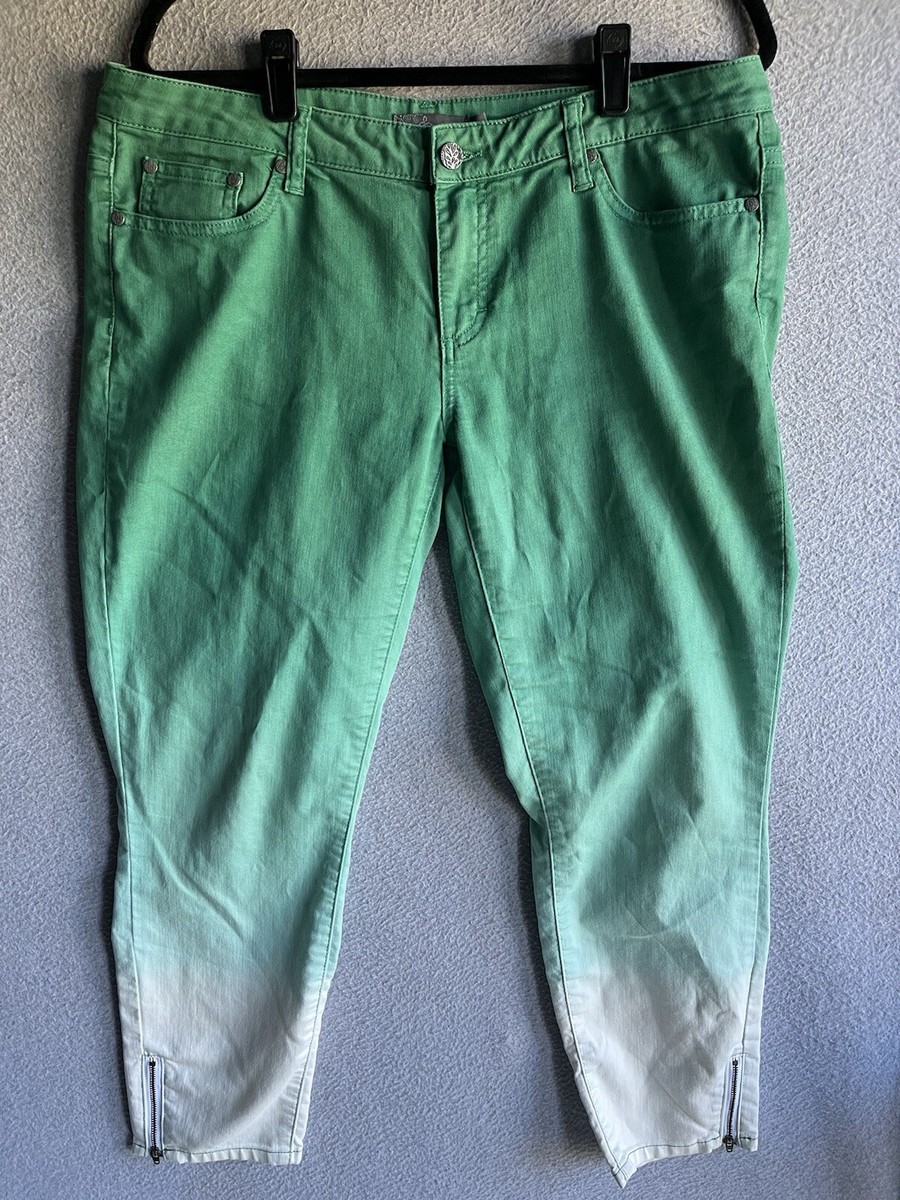 Prana Pants Womens 12/31 Cropped Ombré Ankle Zip Pants Green Fade