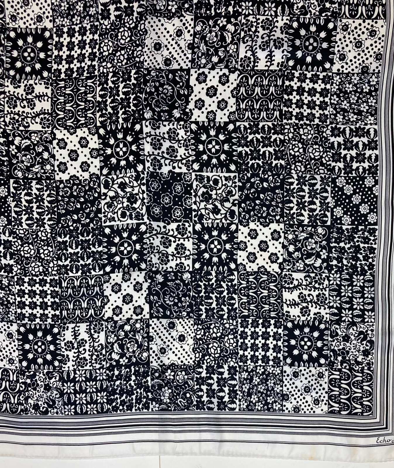 VINTAGE ECHO BLACK & WHITE PATCHWORK PRINT SCARF,… - image 1