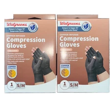2 Pair - Walgreens Copper Infused Hand Relief Compression Gloves S/M Size
