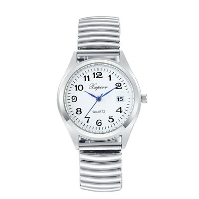 Women Men Easy to Read Arabic Numerals Date Dial Elastic Band Quartz Wrist Watch