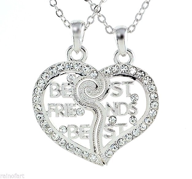 Best Friends Heart Necklace with Swarovski Crystals & Dual Pendants