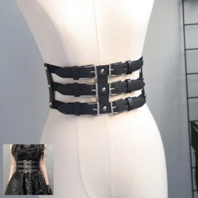 Damen Breit Kunstleder Bund Taille Gürtel Korsett Hohl Out Rock Punk Gothic - Bild 1 von 4