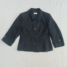 Women's Navy Linen Blazer Kaliko Blazer Jacket Pockets Lined Smart Panels Uk 12