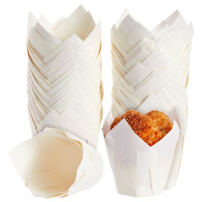 100-Pack White Tulip Cupcake Liners for Wedding, Paper Muffin Wrappers