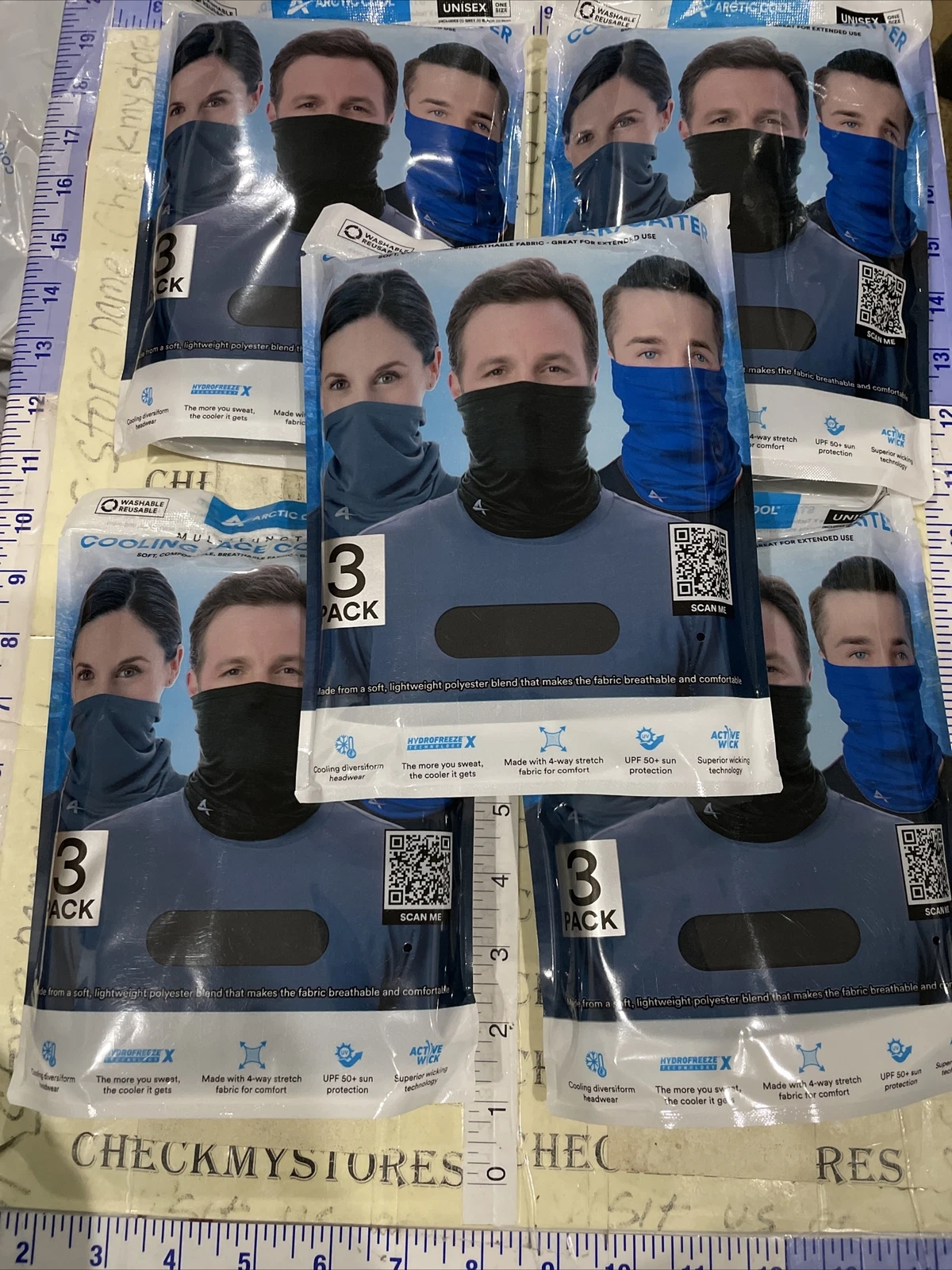 5X 3PK Arctic Cool Cooling Face Gaiter ,unisex Adult,grey Blue Black (total 15)