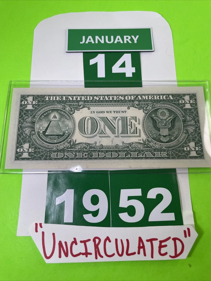 One Dollar Birthday Note January 14 1952. Uncirculated. Fancy Serial Number - Image 4 of 4