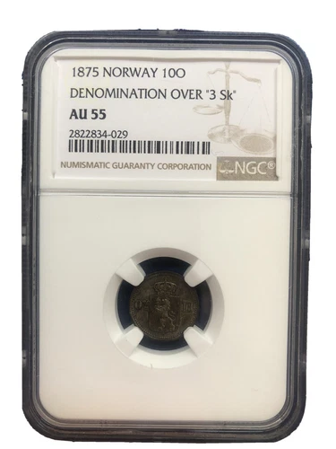 NORWAY 10 Øre 1875 NGC AU 55 - Two Year Type
