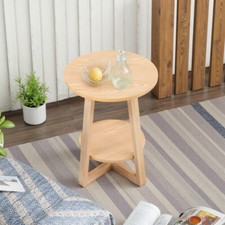 Solid Rubberwood Side Table - 2-Tier MDF & Beech, Non-Slip Natural Wood