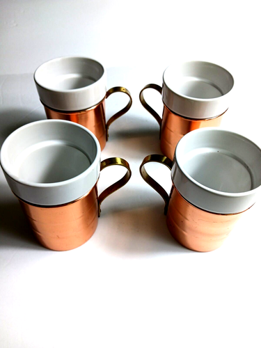 Baker Hart & Stuart Vintage Copper & Porcelain Cups Mugs Steins Set Of 4 Heavy - Picture 3 of 21