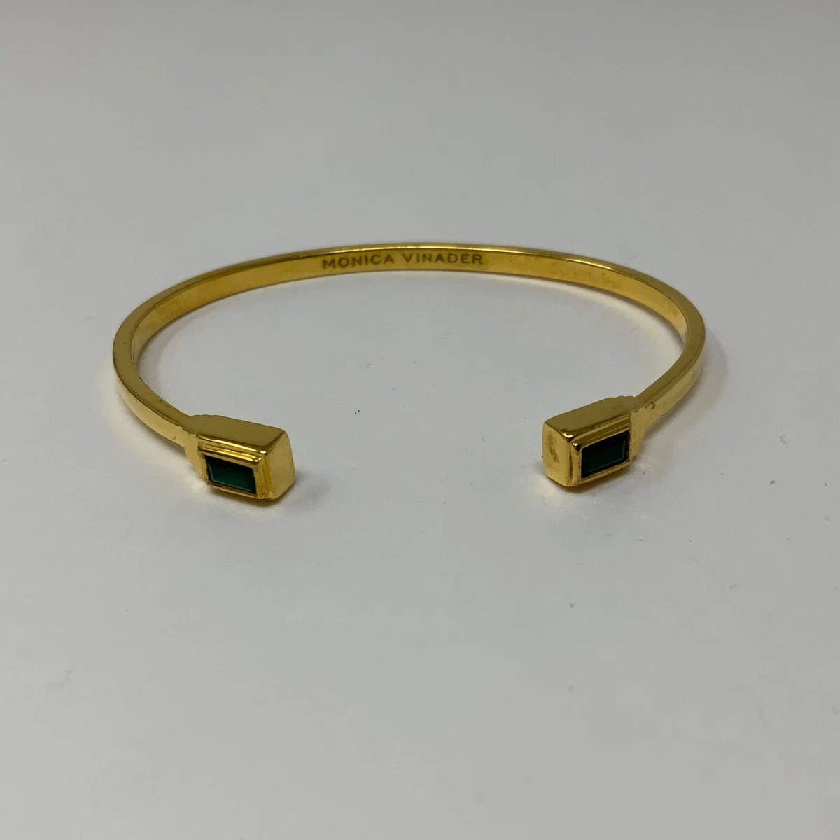 Monica Vinader Baja Deco 14k Yellow Gold Plated Green Onyx Cuff