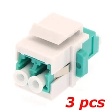 3 PACK - LC OM3 Multi-Mode Duplex Fiber Optic Coupler Keystone Jack White Aqua
