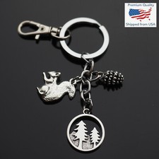 Squirrel  Pine Trees Keychain Pine Cone Nature Charms Key Chain Cilp