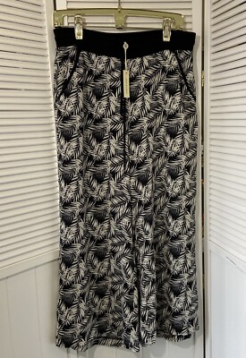 Max Studio Womens L Crepe Cropped Wide Leg Pants Black White  NWT Trousers