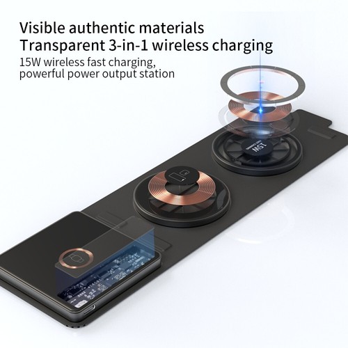 Tapis de Tapis Pliable Chargeur Sans Fil 3 en 1 pour Apple Watch Air Pods iPhone 14 Max - Photo 8 sur 20