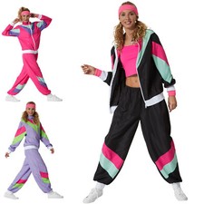 Fancy Dress Costume Women's Retro 80's 90's Tracksuit Outfit Halloween Dress Up