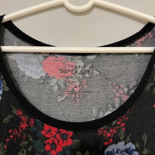 2021 Torrid Super Soft Womens 4X Floral Black Plush Babydoll Dress Rayon Spandex - Picture 3 of 7