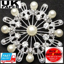 NEW SILVER CRYSTAL PEARL FLOWER TOP QUALITY BROOCH WEDDING PARTY GIFT UK BROACH