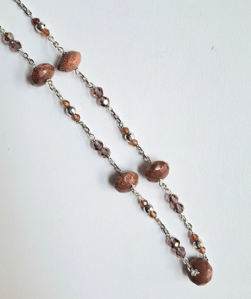 collana in argento 925 zirconia cubica arancione e pietra di luna sfaccettata - Immagine 3 di 4