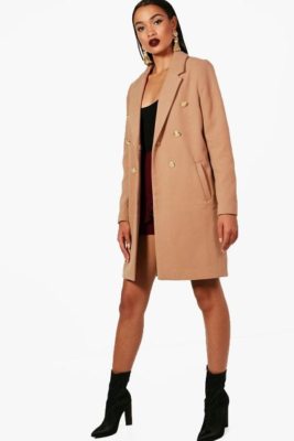Boohoo Double Breasted Military Duster Coat Camel UK 10 EU 38 BNWT  UK