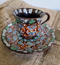 Antica tazza e piattino da caffè svizzero Thoune Thun dipinto a mano in maiolica floreale