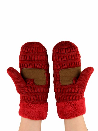 C.C Unisex Winter Warm Knit Soft Inner Fuzzy Lined Anti-Slip Cuff Mittens Gloves - Picture 29 of 111