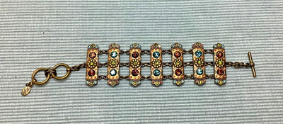 Myka Bracelet, Set In Bronze, With Multi Colored Swarovski Crystals, 8 Inches