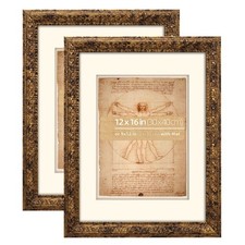 12x16 inches Rustic Gold Ornate Picture Poster Frame, With Mat for 9x12 inche...