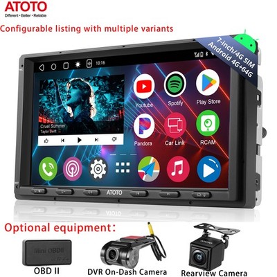 ATOTO A6 4G+64GB Double DIN 7'' Receiver Apple Carplay SiriusXM DVR On-Dash OBDII