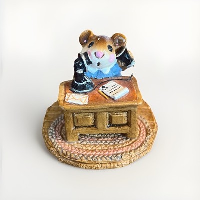Wee Forest Folk M-068 ''Office Mousey'' Mouse w/ Telephone Retired WFF 1982