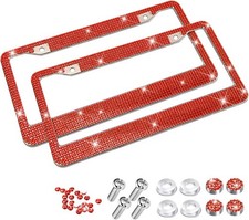 Car License Plate Frames Crystal Rhinestone Stainless Steel Vehicl Color Red Car License Plate Frames Crystal Rhinestone Stainless Steel Vehicl Color Red