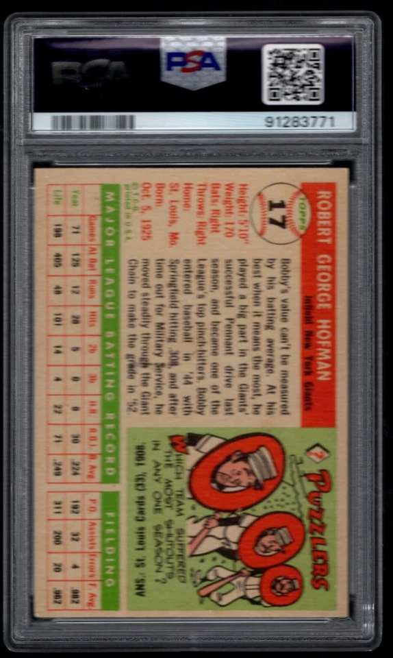 1955 Topps Bobby Hofman PSA 4.5 #17 - Image 2 of 3