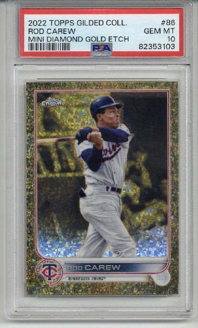 2022 TOPPS GILDED COLLECTION MINI DIAMOND GOLD ETCH ROD CAREW TWINS /50 PSA 10