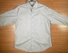 Tasso Elba Mens Dress Shirt XL 17 34/35 Regular Fit Non Iron Plaid Gray