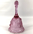 Vtg Fenton Bell Rose Pattern Pink Cranberry Glass Ruffled Stamped Handle