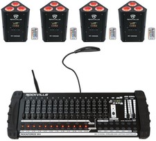 4 Rockville RF WEDGE BLACK RGBWA UV Wireless DMX Up Lights 384 Ch. Controller